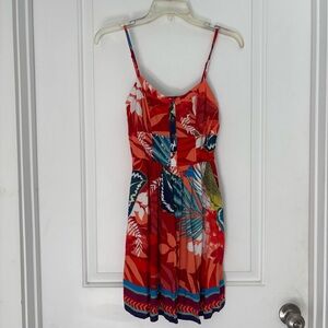 Express Red Orange Hawaiian Floral Print Midi Dress